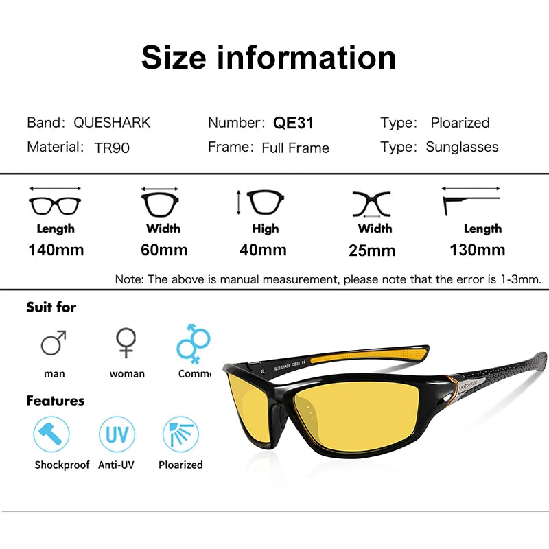 
                  
                    QUESHARK Polarized Fishing Sunglasses for Men and Women Ultralight HD Lenses Perfect for Sports MTB Cycling and Road Bike Riding
                  
                