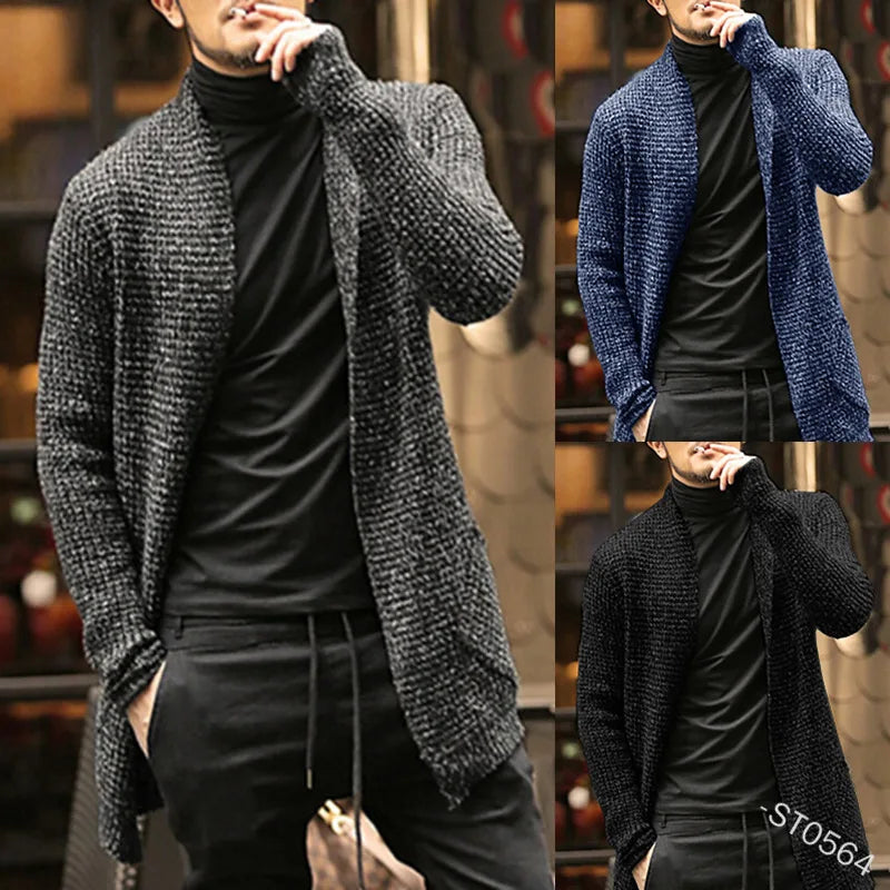 MOUNT Medium Length Men's Cardigan Knitting Wool Solid Thick Warm Autumn Winter Fit Comfortable...