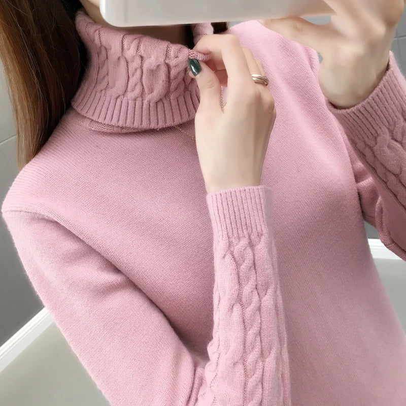 
                  
                    Women Sweater Turtleneck Pullovers Autumn Winter Sweaters New 2023 Long Sleeves Thick Warm Female Sweater Khaki
                  
                