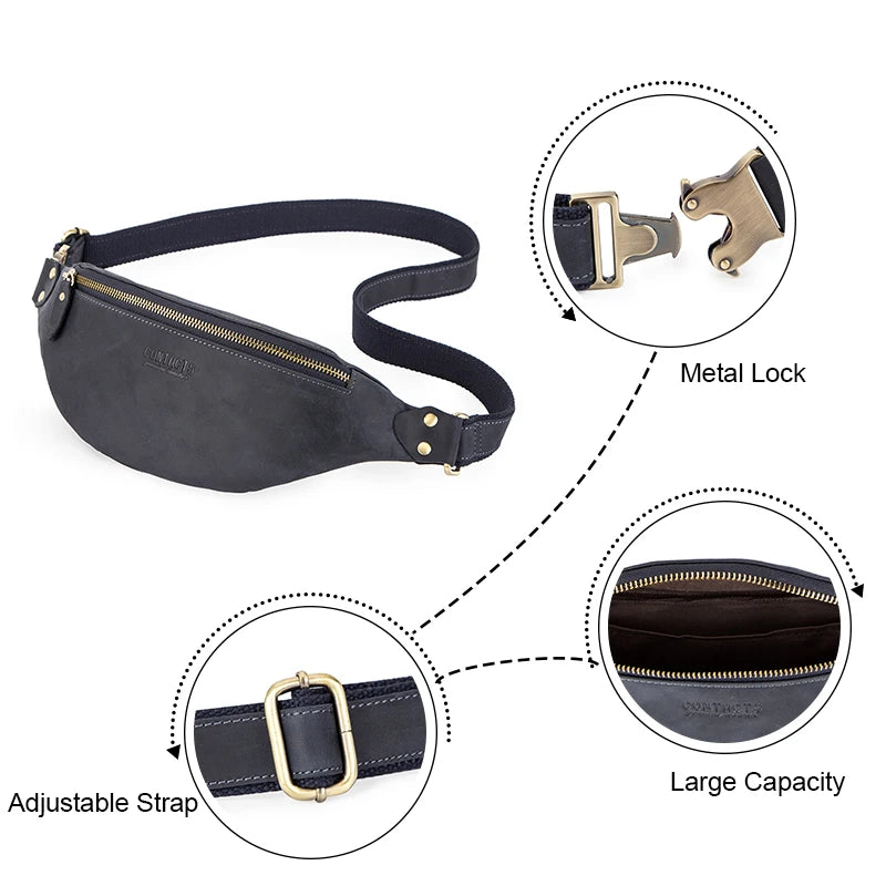 
                  
                    CONTACT'S 100% Crazy Horse Leather Waist Packs Travel Fanny Pack For Men Leather Waist Bag Male Belt Bag Multifunction Chest Bag
                  
                