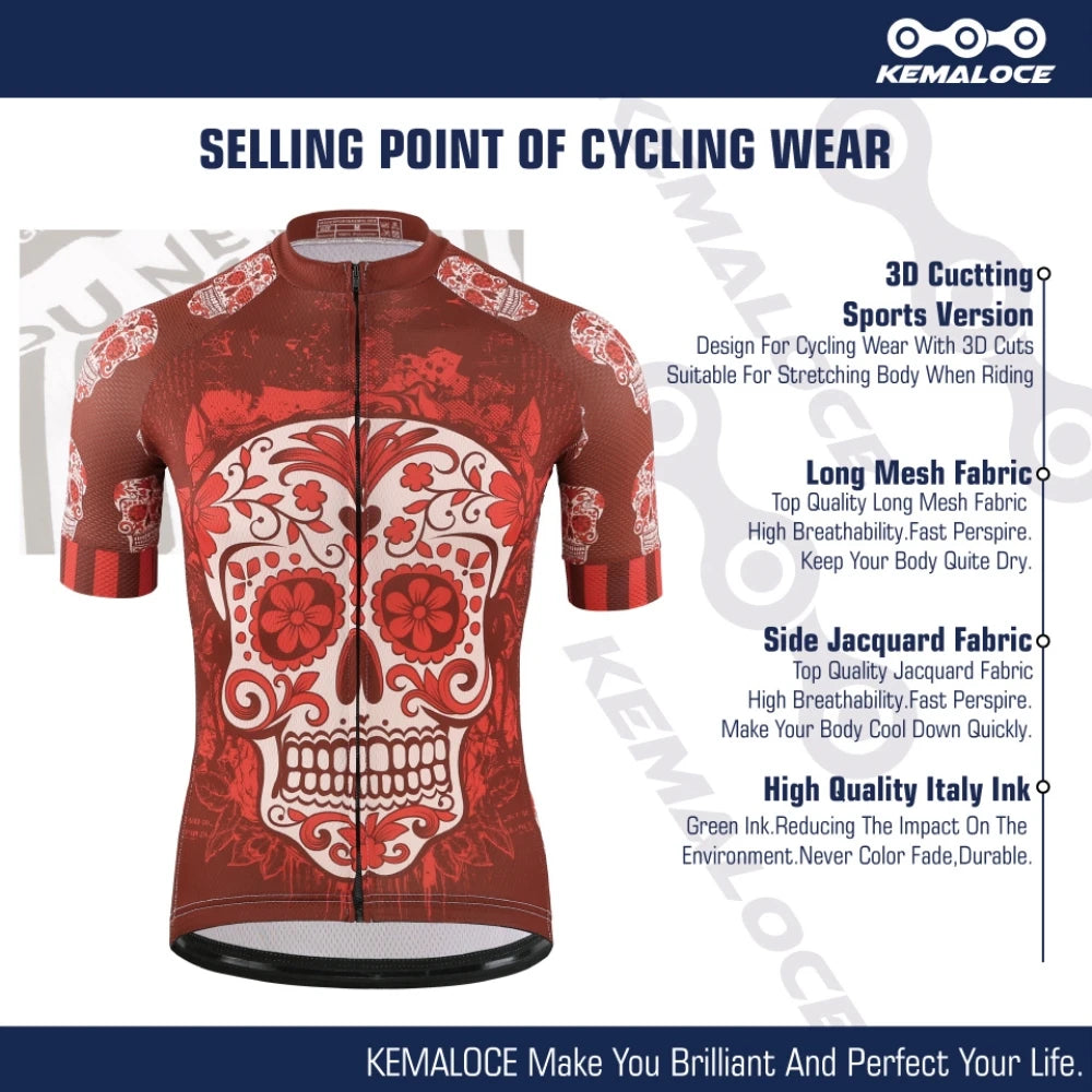 
                  
                    KEMALOCE Cycling Jersey Unique Red Skull Youth Pro Team Bike Sportswear Retro Novelty China Imported Men Bicycle Shirts
                  
                