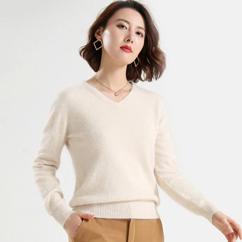 
                  
                    MOUNT Super Warm Fluffy Mink Cashmere Soft Fur V-neck Sweaters and Pullovers for Women Autumn Winter Jumper Female Brand Jumper
                  
                