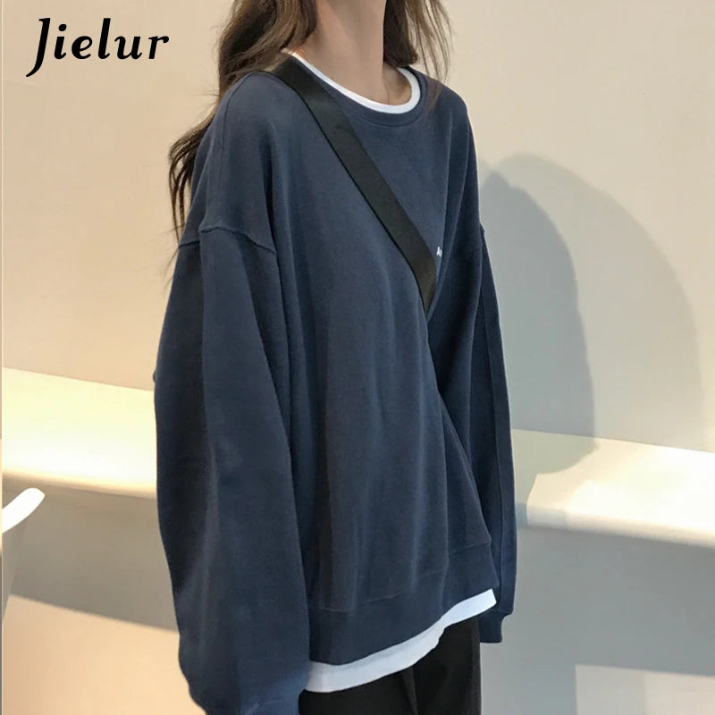 
                  
                    Jielur New Kpop Letter Hoody Fashion Korean Thin Chic Women's Sweatshirts Cool Navy Blue Gray Hoodies for Women M-XXL
                  
                