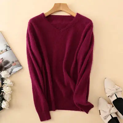 
                  
                    MOUNT Super Warm Fluffy Mink Cashmere Soft Fur V-neck Sweaters and Pullovers for Women Autumn Winter Jumper Female Brand Jumper
                  
                