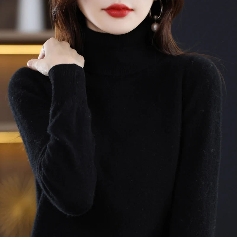 
                  
                    Wool Cashmere Sweater Women's Pullover Long Sleeve Autumn and winter High Turn-Down Collar Knit Sweater High Quality Jumper Top
                  
                