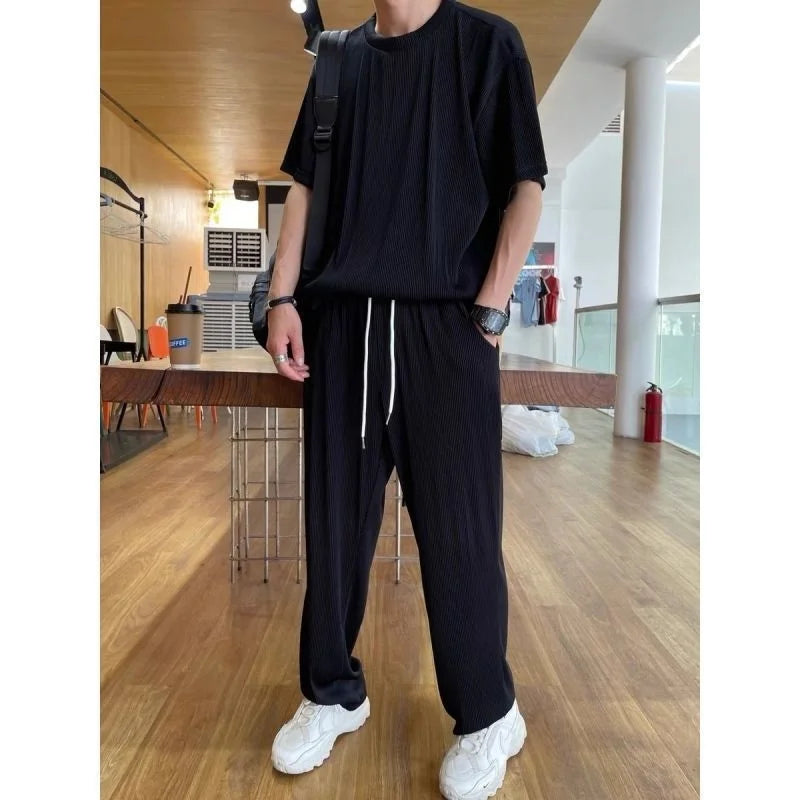 
                  
                    Summer Men's Loose Ice Sports Tracksuits Fashion Casual Short Sleeve T-shirt  And Pants Two-piece Sets Men Clothes Suit
                  
                