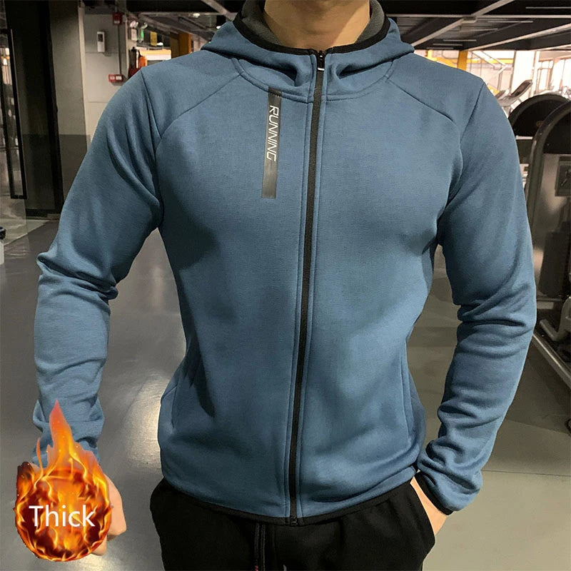 
                  
                    Zipper Up Plush Hoodies Thick Sports Jackets Men's Outdoor Running Hooded Gym Keep Warm Sportwear Coats Fitness Clothing Blue - MOUNT
                  
                