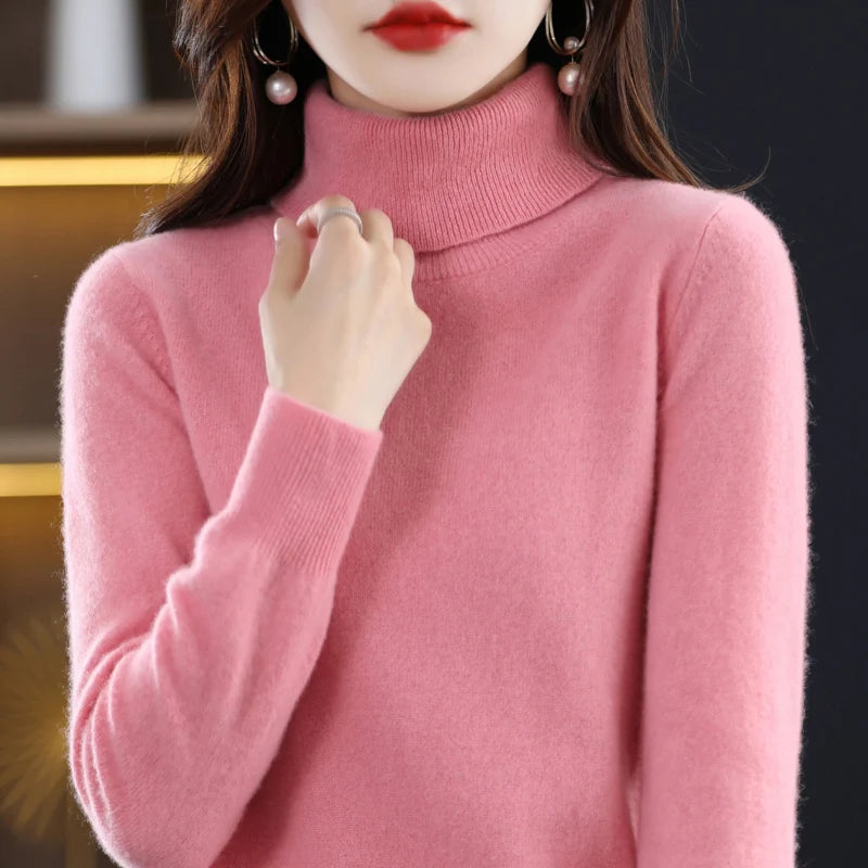 
                  
                    Wool Cashmere Sweater Women's Pullover Long Sleeve Autumn and winter High Turn-Down Collar Knit Sweater High Quality Jumper Top
                  
                