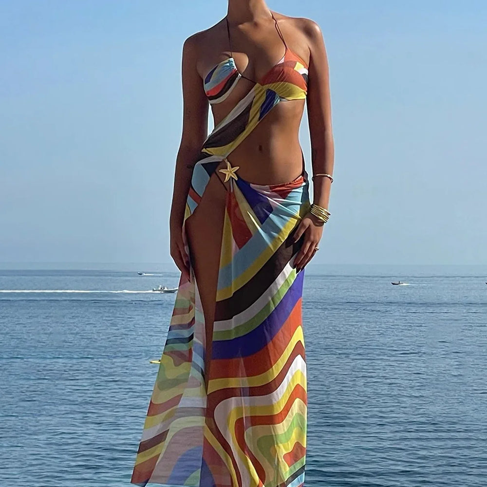 
                  
                    Color Printed Micro Bikini 2024 Trend Sexy Swimsuit Women's Low Waist Strap Triangle Cup Beachwear Neck Party Swim Wear Dress
                  
                