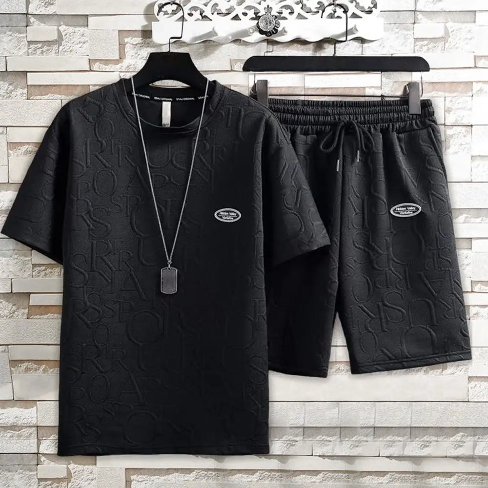 
                  
                    Stylish Comfortable Deep Crotch Casual Summer Tracksuit Letter Applique Two Pieces Set Men Top Shorts Set Men Clothes
                  
                