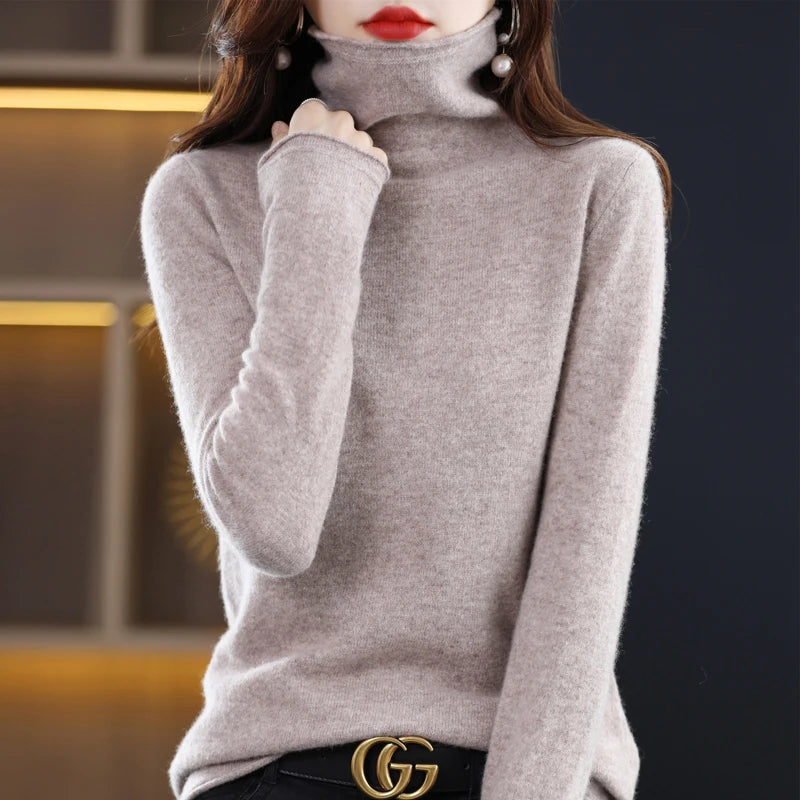 
                  
                    MOUNT Merino Wool Cashmere Sweater Women's High Stacked Collar Pullover Long Sleeve Winter...
                  
                