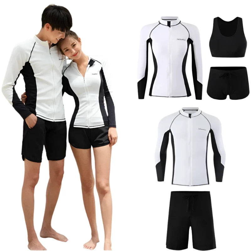 Long Sleeve Rash Guards Swimwear Women 2024 Patchwork Couple Two-Piece Swimsuit Men Surfing Swimming Suit Beach Diving Bath Suit