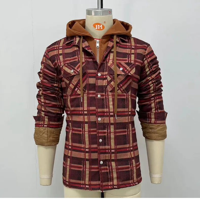 
                  
                    Men's Hooded Quilted Lined Fleece Shirt Jacket, Long Sleeve Plaid Button Up Jackets  Autumn and Winter Thick Coats
                  
                