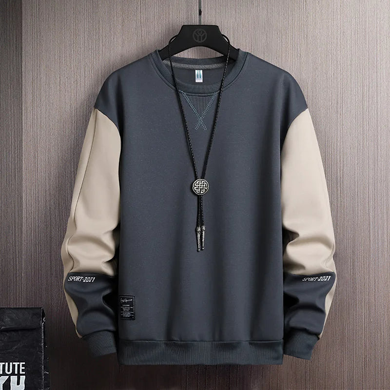 2024 Sweatshirt Men Spring Autumn Round Collar Streetwear Pullover Couple Loose Casual Hoodies Fashion Patchwork Sweatshirt 5Xl