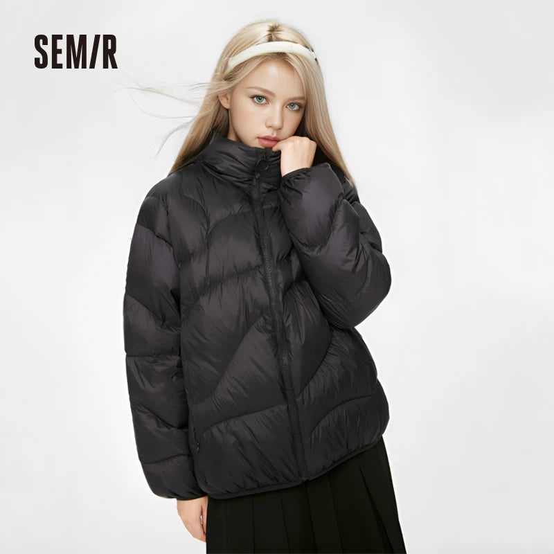 
                  
                    Semir Down Jacket Women Solid Color Design Sense 2022 Winter New Three-Proof Loose Stand-Up Collar Coat Ladies All-Match
                  
                