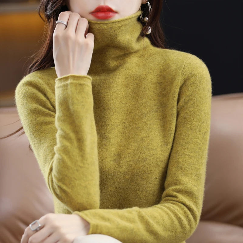 
                  
                    MOUNT Merino Wool Cashmere Sweater Women's High Stacked Collar Pullover Long Sleeve Winter...
                  
                