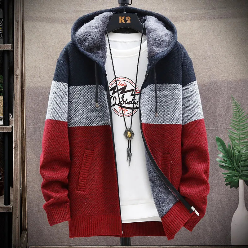 
                  
                    Autumn Winter Cardigan Sweater Men Fleece Zipper Sweaters Velvet Contrast Striped Sweater Coats Casual Jackets
                  
                