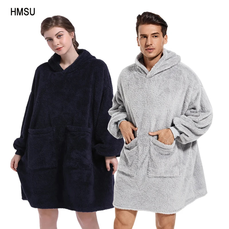 Blanket with Sleeves Women Oversized Winter Hoodie Fleece Warm Hoodies Sweatshirts Giant TV Blanket Women Hoody Robe Couple Men