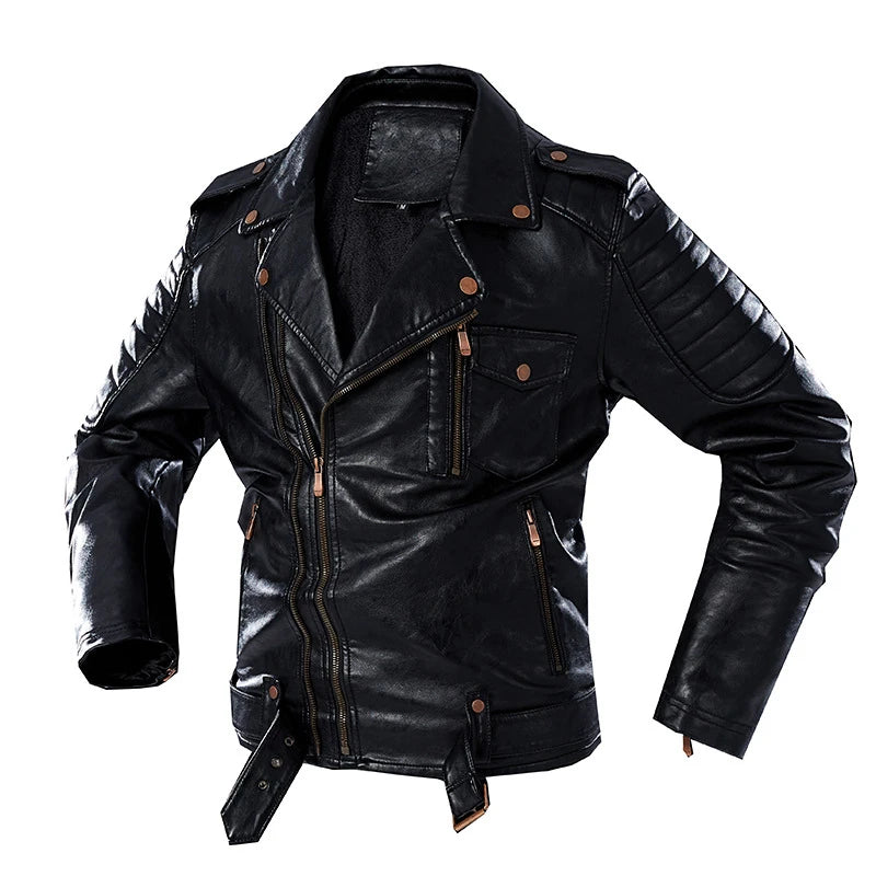 Autumn Winter Men's Leather Jacket Fashion Man Street Wear Motorcycle PU Jacket Casual Warm Zipper Leather Coats Men Clothing