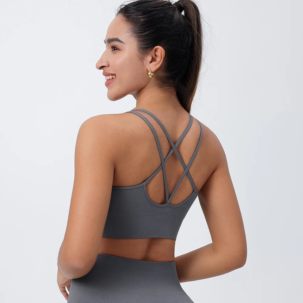 
                  
                    Strappy Tank Yoga Sports Vest With Chest Pad Ribbed High Elastic Women Sports Yoga Bras
                  
                