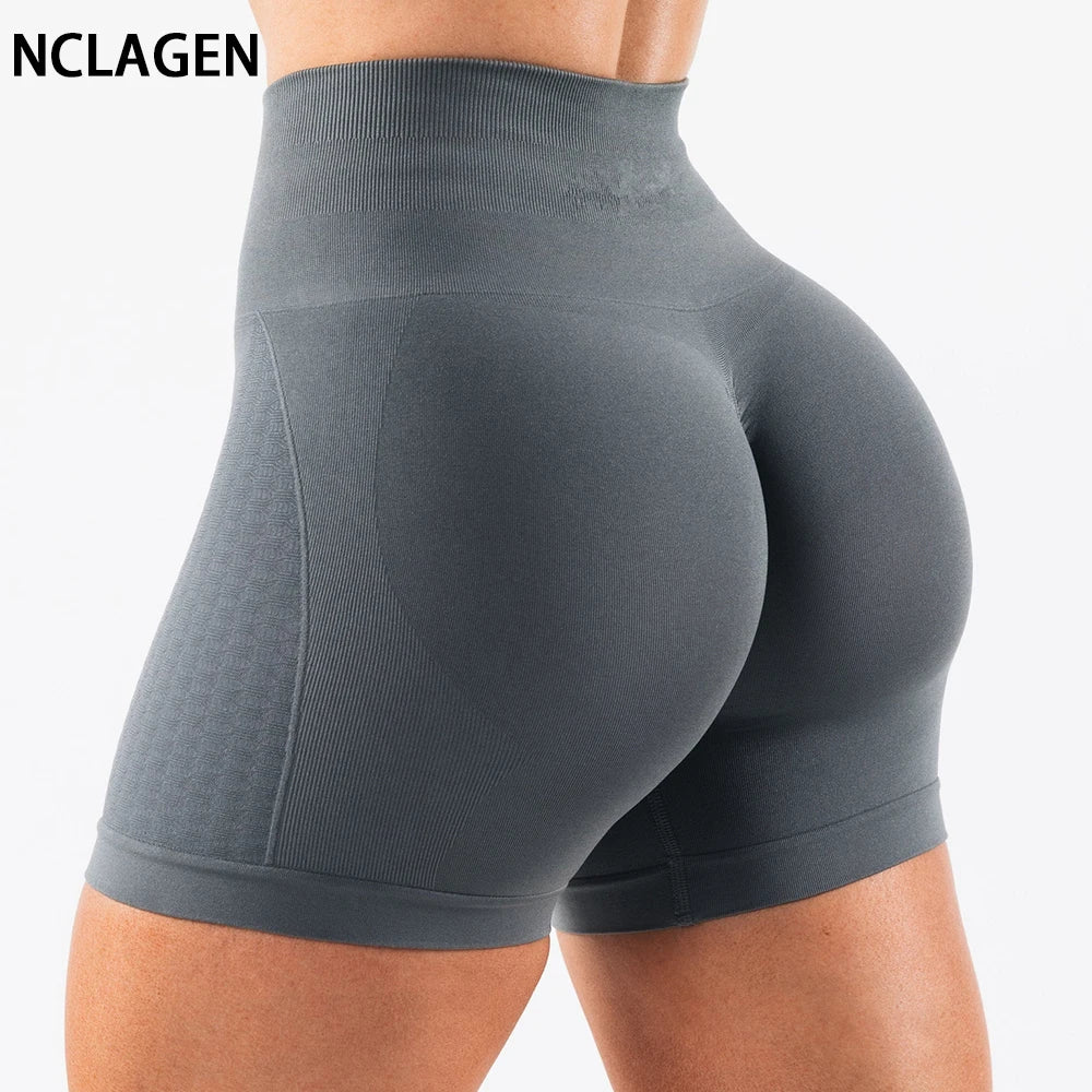 NCLAGEN Women's Seamless Gym Yoga Shorts Jacquard Fitness Leggings Workout Squat Proof High Waist Sports Tights Butt Scrunch