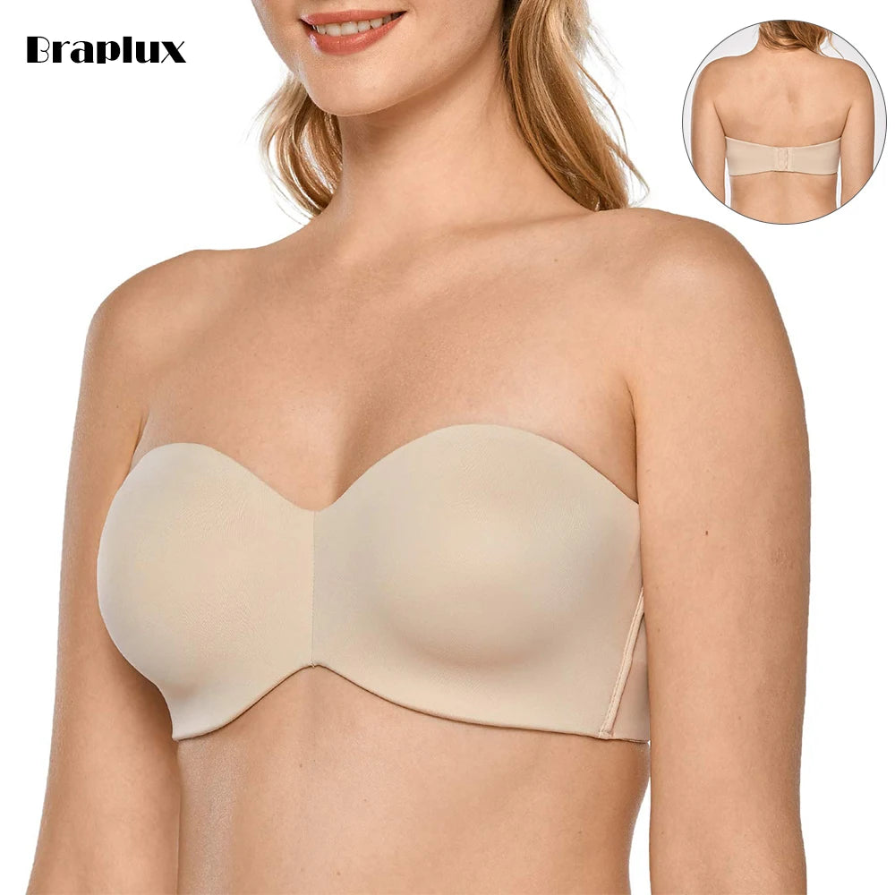 44 White Anti Slip Strapless Bra Plus Size Bras For Women Big Busted Big Chest Cup With Wire Big Size Bra Minimizer Brasieres