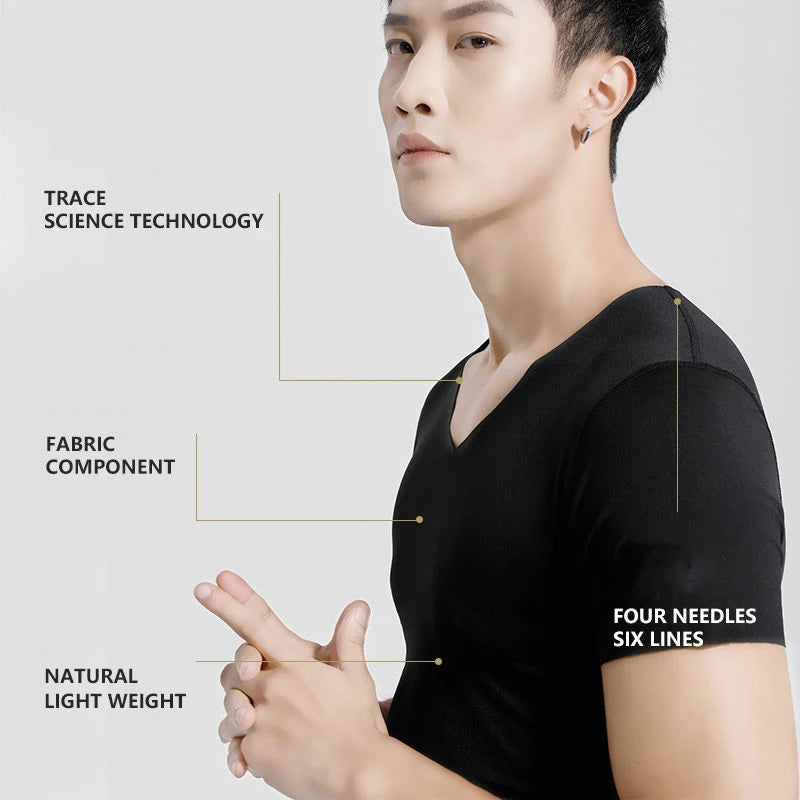 
                  
                    Seamless Breathable Ice Silk T-Shirt Vest Men's Sports Short Sleeve T-shirt Ice Silk Solid Color V-neck
                  
                