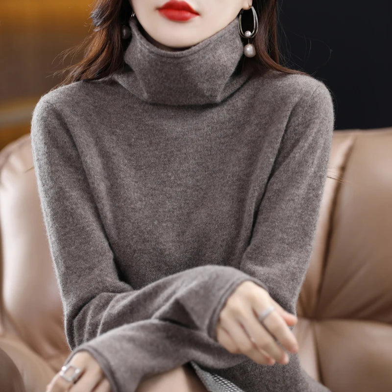 
                  
                    MOUNT Merino Wool Cashmere Sweater Women's High Stacked Collar Pullover Long Sleeve Winter...
                  
                