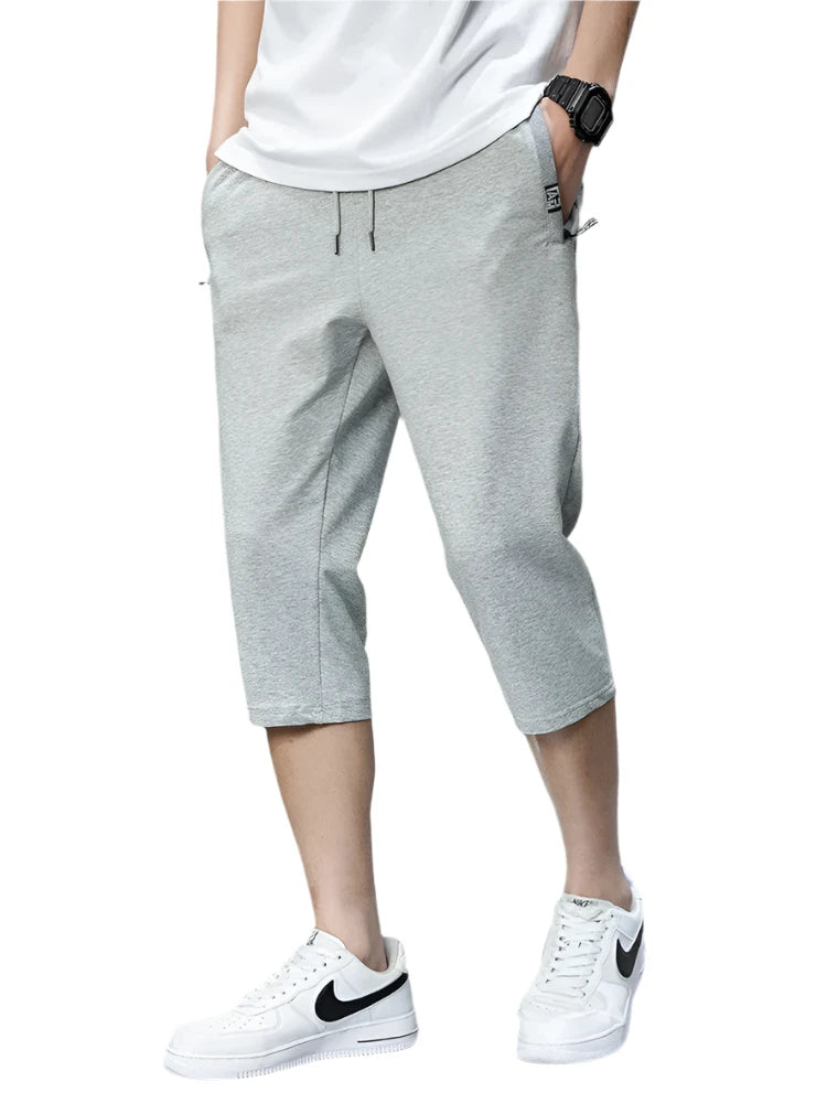 2023 New Summer Zip Pockets Sweatshorts Men Sportswear Capris Pants Breathable Cotton Short Breeches