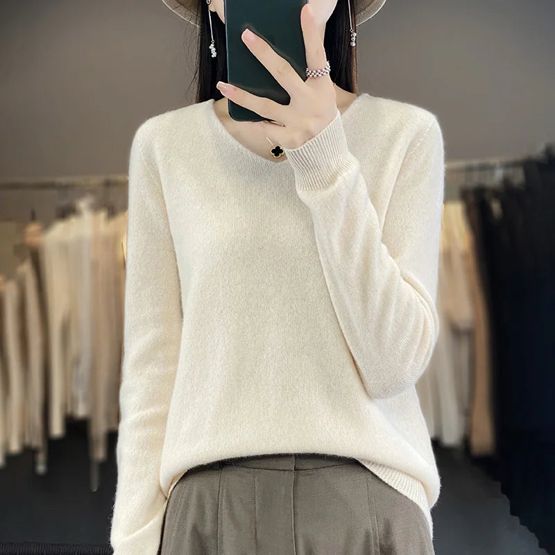 
                  
                    Women 100% Merino Wool Sweater V-Neck Basic Pullover Autumn Winter Cashmere Clothing Long Sleeve Soft Knitwear Tops Solid Color
                  
                