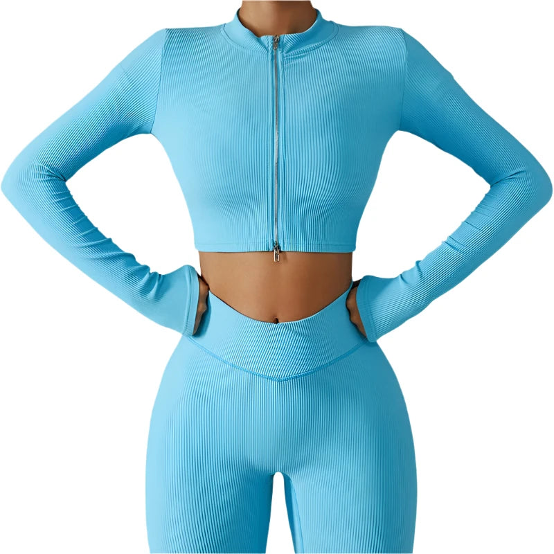 Women's Shirt Long Sleeve Gym Top Female Workout Sports Shirts  Yoga Tops Activewear Running Jackets With Front Zip