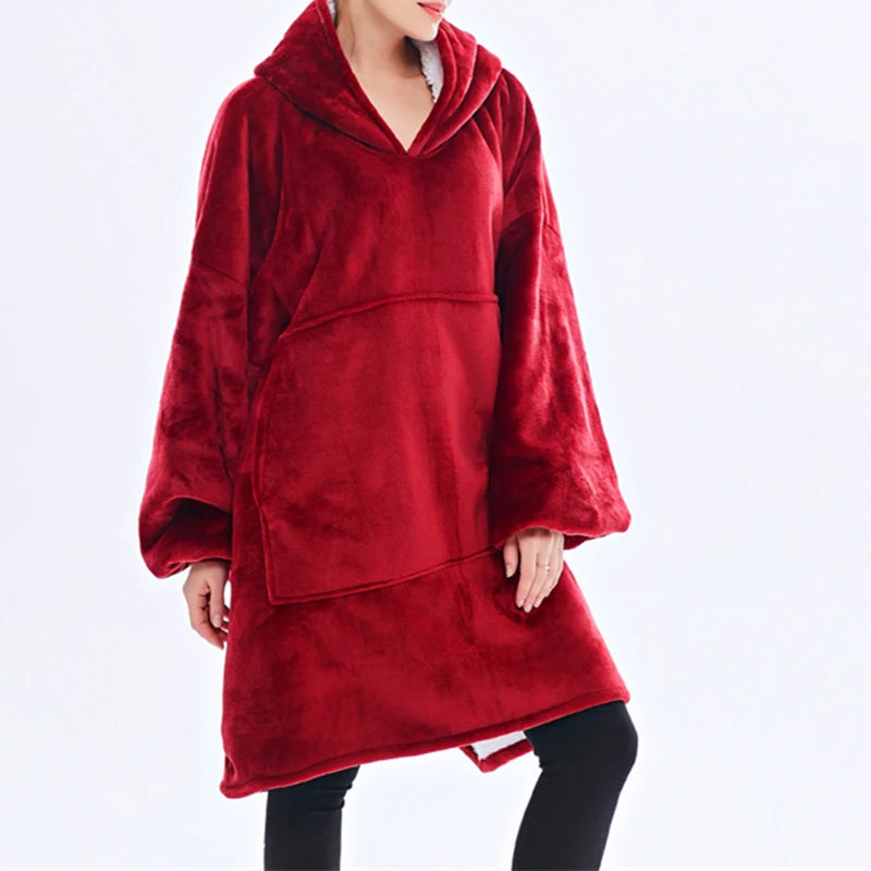 
                  
                    HMSU Winter Outdoor Hooded Pocket Blankets Warm Soft Hoodie Slant Robe Bathrobe Sweatshirt Pullover Fleece Blanket With Sleeves
                  
                