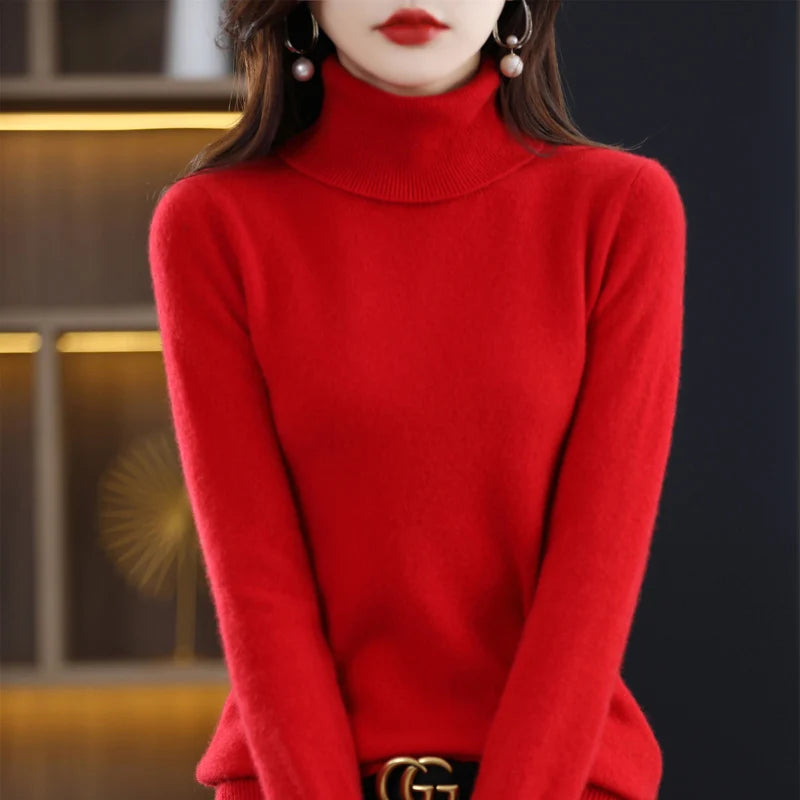 
                  
                    Wool Cashmere Sweater Women's Pullover Long Sleeve Autumn and winter High Turn-Down Collar Knit Sweater High Quality Jumper Top
                  
                