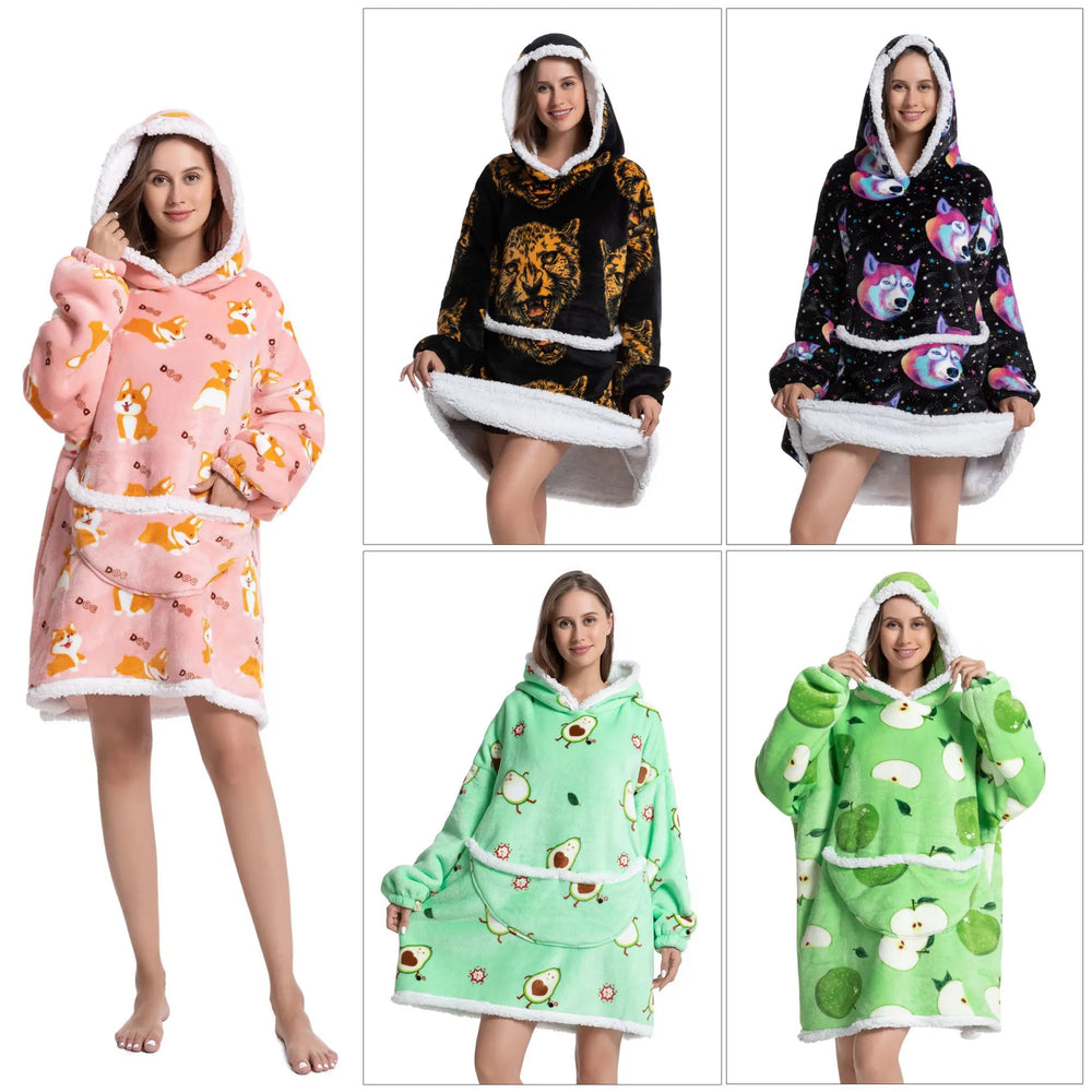 Blanket Hoodie Sherpa Fleece Oversized Wearable Blanket Warm Thick Big Hooded Sweatshirt Blanket for Women Adults Men Teens