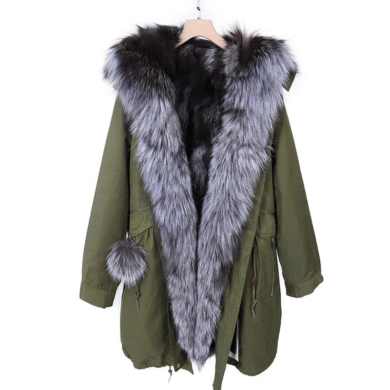 
                  
                    MOUNT Maomaokong Winter Women's Fur Jacket Long Outdoor Tops Real Fox Fur Collar Inner Fur Lining...
                  
                