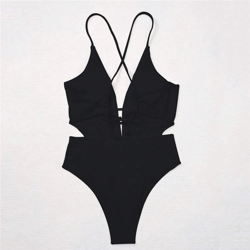 
                  
                    Sexy Black Ribbed Backless Swimwear Woman 2024 One Piece Swimsuits String Cross Swimming Wear Bathing Suit Bathers Bodysuit
                  
                