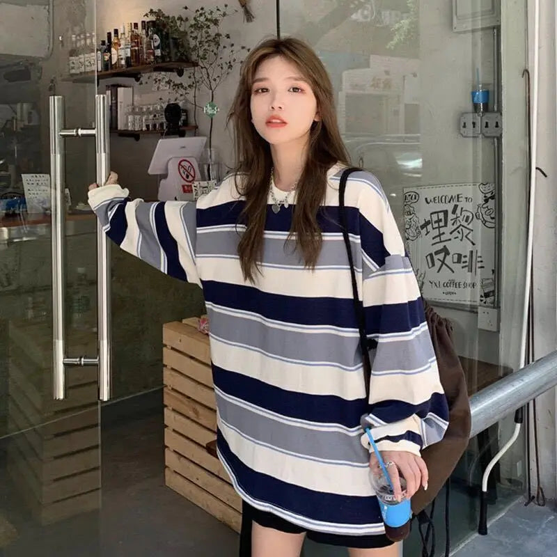 
                  
                    autumn Hoodies Striped Oversized Sweatshirt Women Harajuku Pullovers Korean Fashion Couples Matching Long Sleeve Tops Streetwear
                  
                