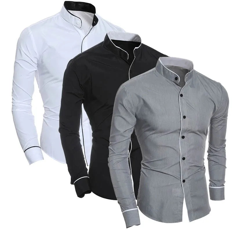 MOUNT Men's Spring New Solid Color Simple Casual Korean Version Slim Fit Long Sleeve Shirt