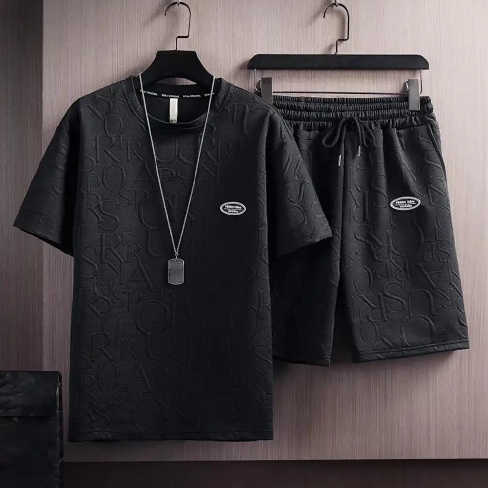 
                  
                    Stylish Comfortable Deep Crotch Casual Summer Tracksuit Letter Applique Two Pieces Set Men Top Shorts Set Men Clothes
                  
                