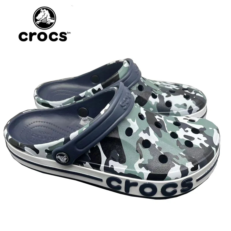 Crocs Camouflage Classic Clog Men's Women's Casual Sandals Unisex Closed-Toe Slip-Ons Outdoor Breathable Beach Shoes