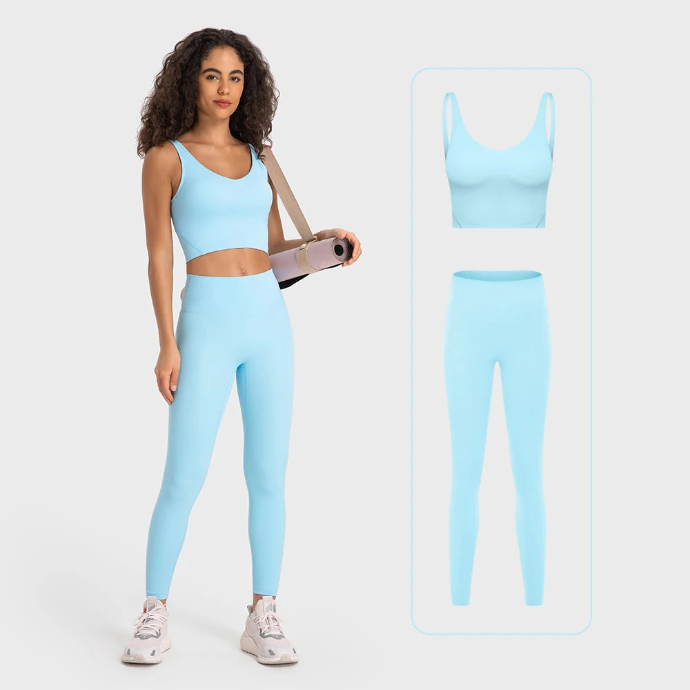 
                  
                    Stretch Nylon Spandex Workout Outfits Women's Tracksuits Gym Clothing 2 Piece Padded Crop Tank Bra High Waist Yoga Leggings Sets
                  
                