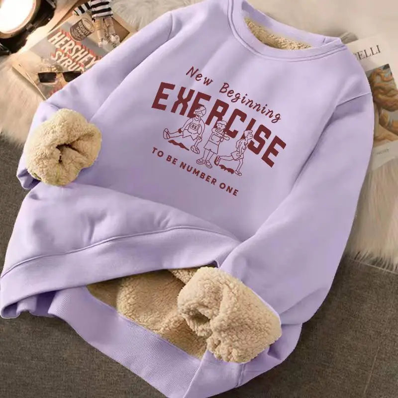 
                  
                    Sweatshirt Women's Winter Loose Letter Print Plush Thick Hooded Sweatshirt Warmth Padded Warm Fleece Lined Pullover Sweater Top
                  
                