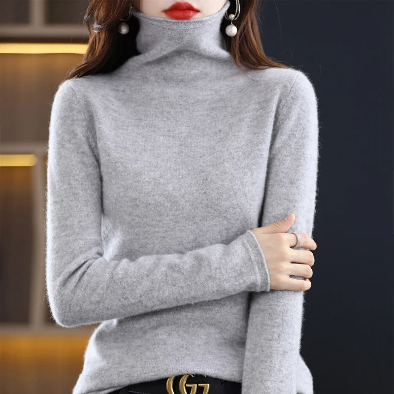 
                  
                    MOUNT Merino Wool Cashmere Sweater Women's High Stacked Collar Pullover Long Sleeve Winter...
                  
                