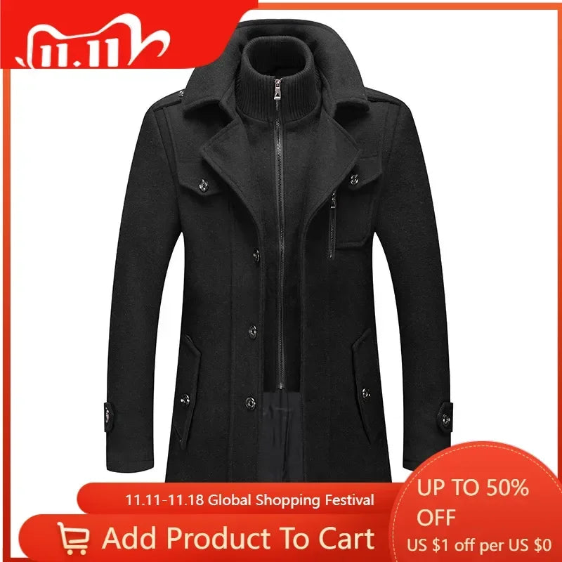 Men Cashmere Trench Coats Winter Jackets Overcoats Wool Blends High Quality New Winter Coats Male Business Casual Trench Coats 4