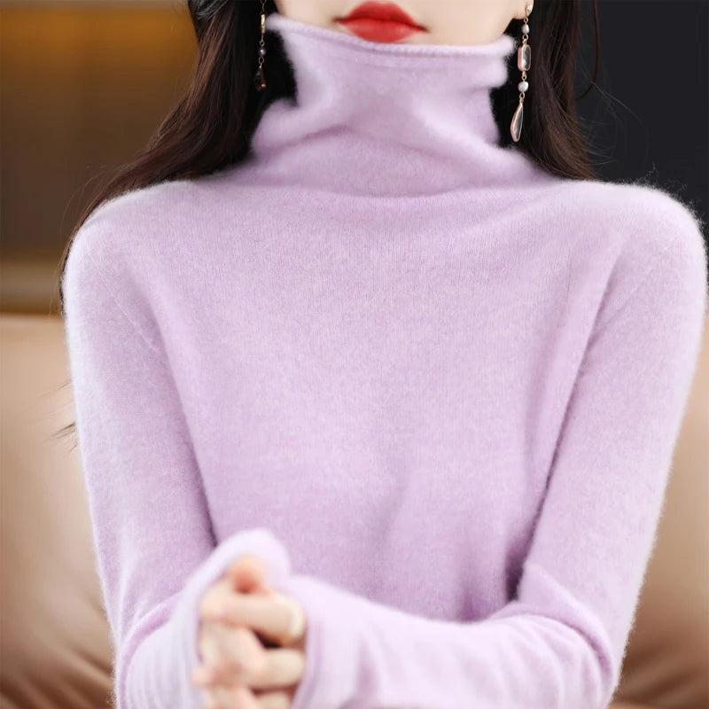 
                  
                    100% Merino Wool Turtleneck Pullover Knitwear Women's New Autumn And Winter Warm Sweater Women's Solid Color Pile Neck Sweater
                  
                