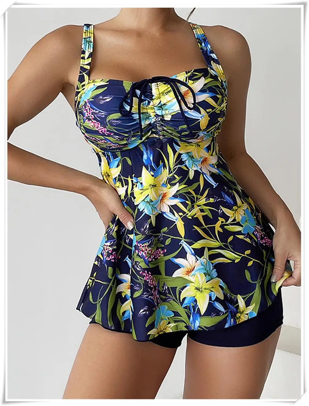 
                  
                    Drawstring Tankini Set Two Piece Swimsuit Short Women Floral Printed Swimwear Female Bathing Suit Beachwear Swimming Summer
                  
                