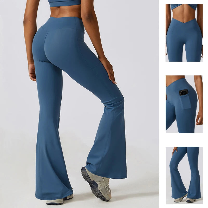 Sexy Sports Flared Leggings Women Gym Leggings High Waist  Dance Yoga Flares Pants Push Up Sports Tights Breathable Yoga Clothes - MOUNT
