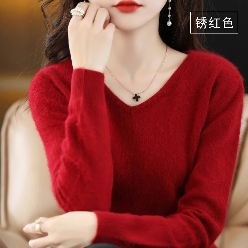 
                  
                    Women's Flat V-neck Mink Cashmere Sweater New Autumn/winter 2023 Knitted Loose Pullover Commuter Basic Knit Top
                  
                