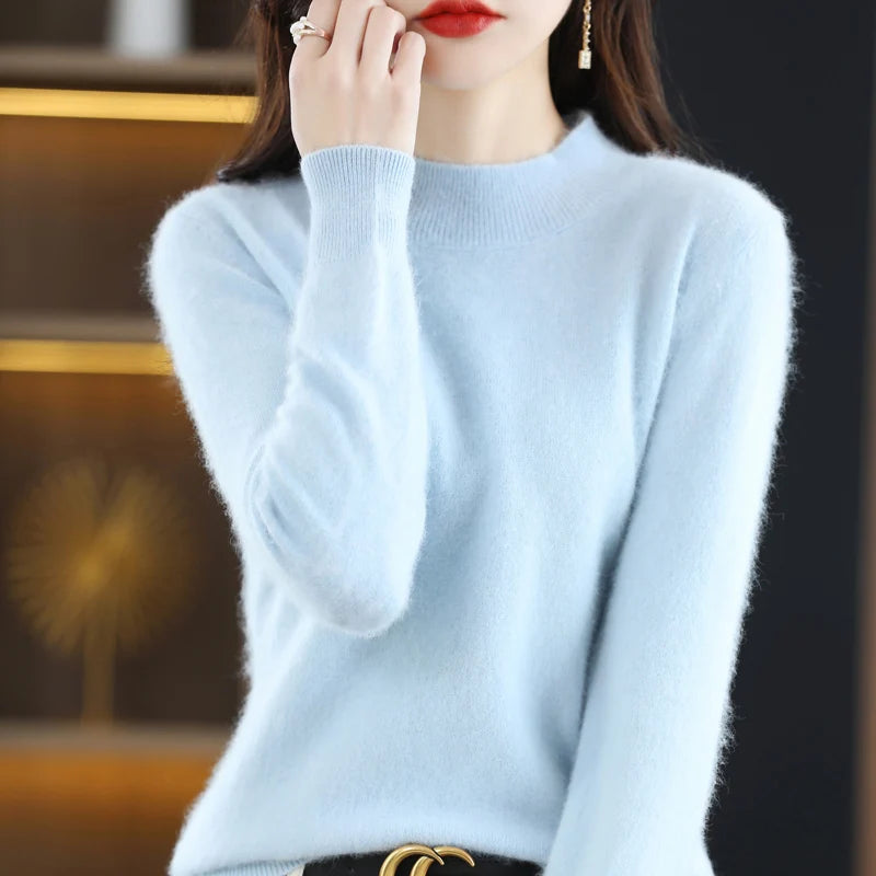 
                  
                    MOUNT Autumn and Winter New 100% Mink Cashmere Women's Sweater Half High Collar Pullover Casual...
                  
                