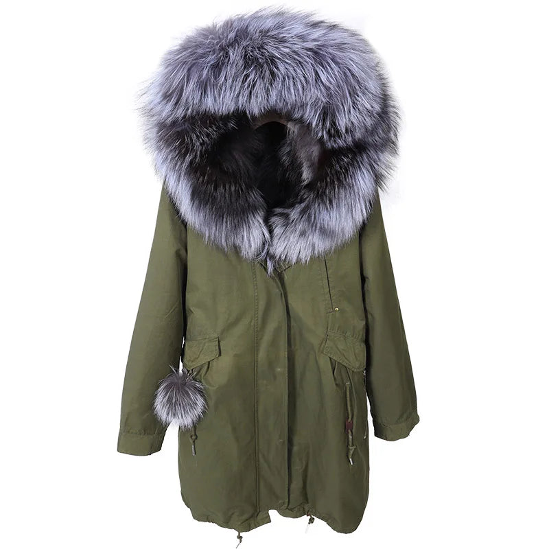 
                  
                    MOUNT Maomaokong Winter Women's Fur Jacket Long Outdoor Tops Real Fox Fur Collar Inner Fur Lining...
                  
                